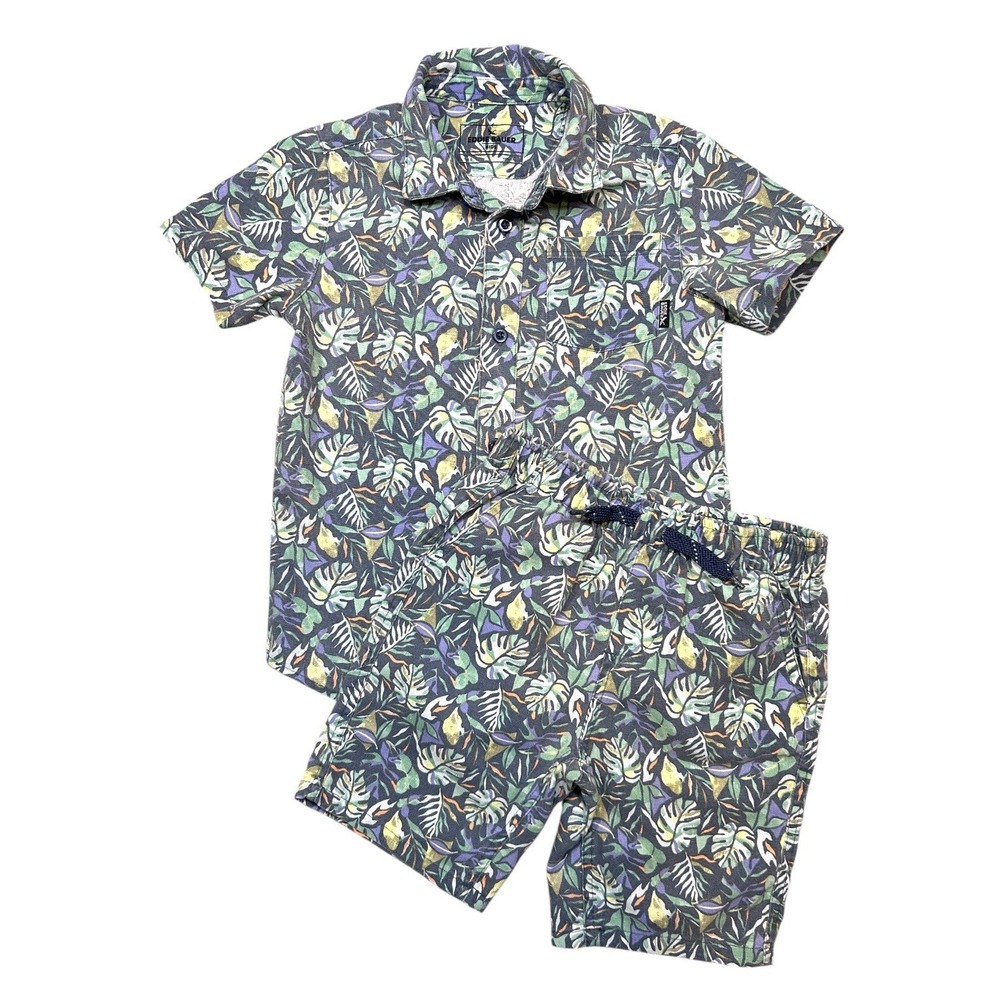 Eddie Bauer Kids Boys Tropical Hawaiian shorts button shirt matching set Size 6